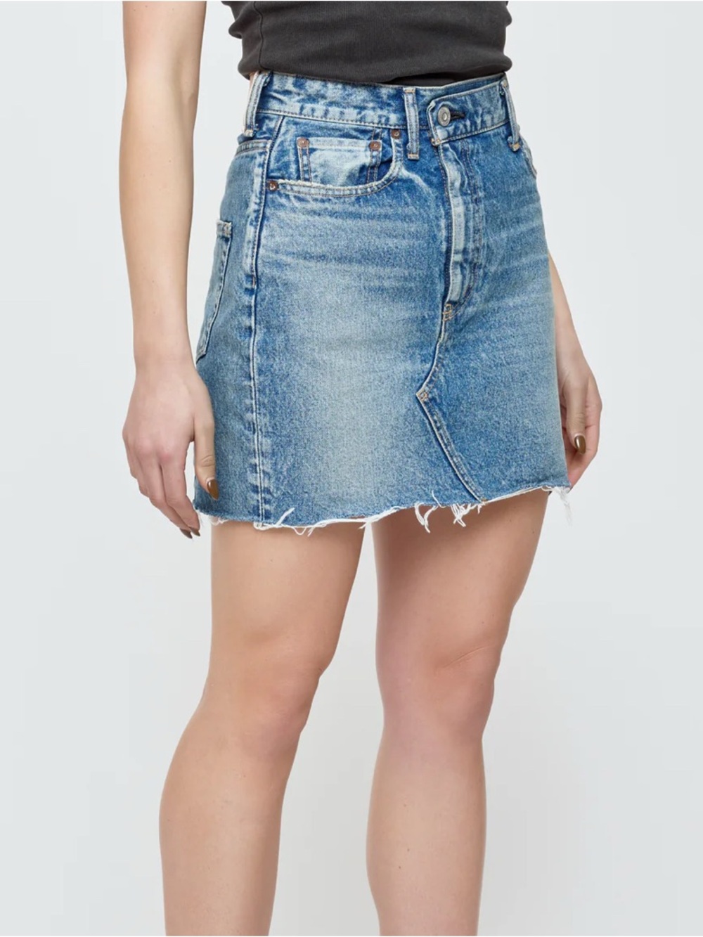 Moussy - my Thomoston asymmetrical Distressed Denim Mini Skirt